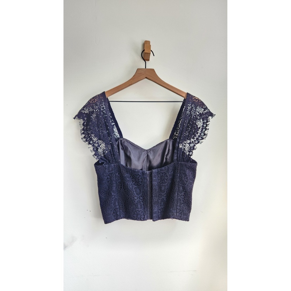 Lace Crochet Navy Crop Top with Flutter Straps - Picture 4 of 10
